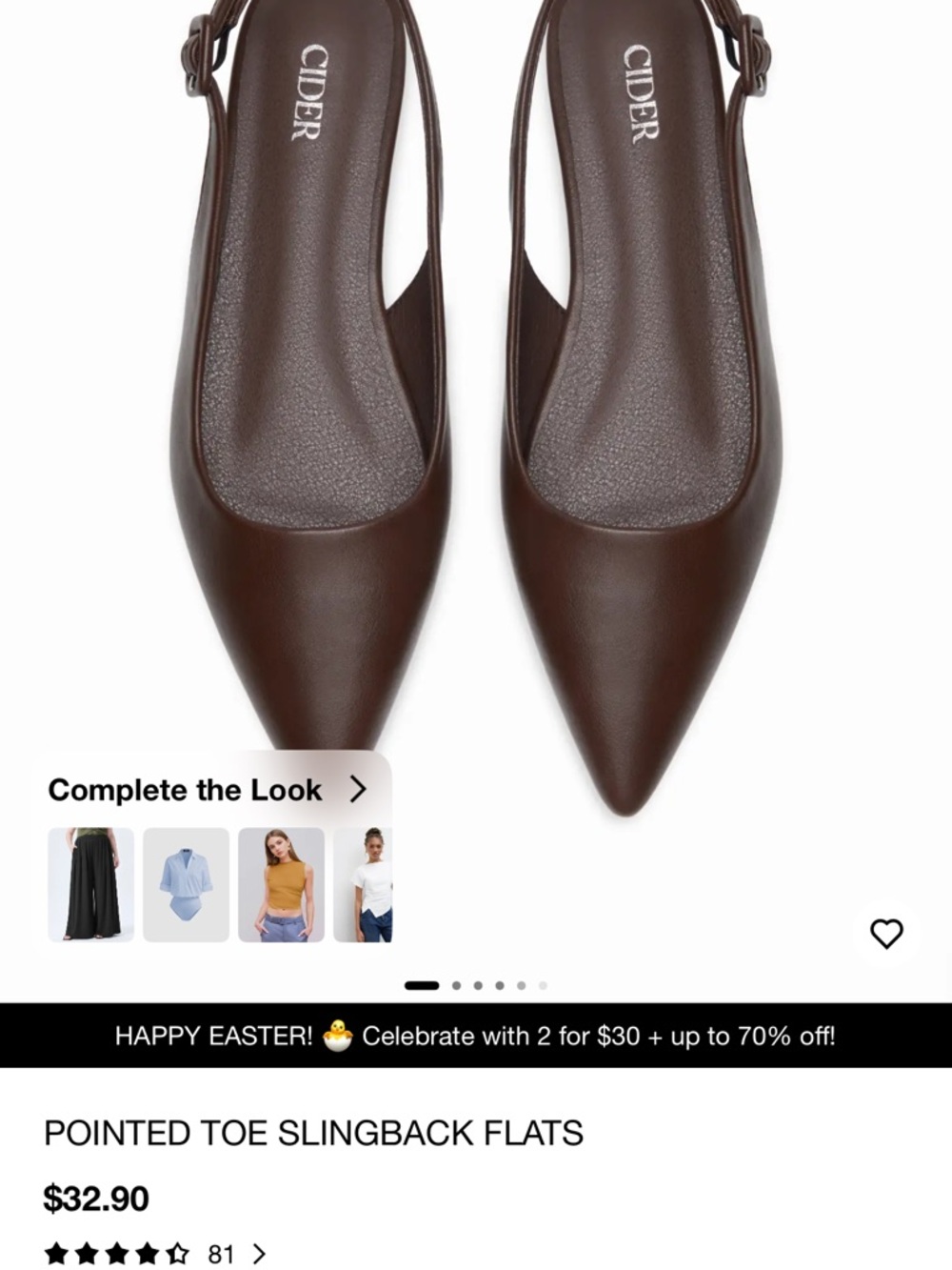 Cider Pointed Toe Slingback Flats - Brown